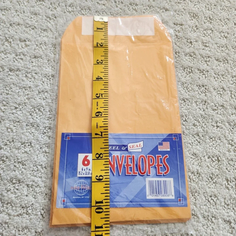 Paper World‎ 6 Count Peel and Seal Envelopes 6x9 Manila Kraft Paper USA Made